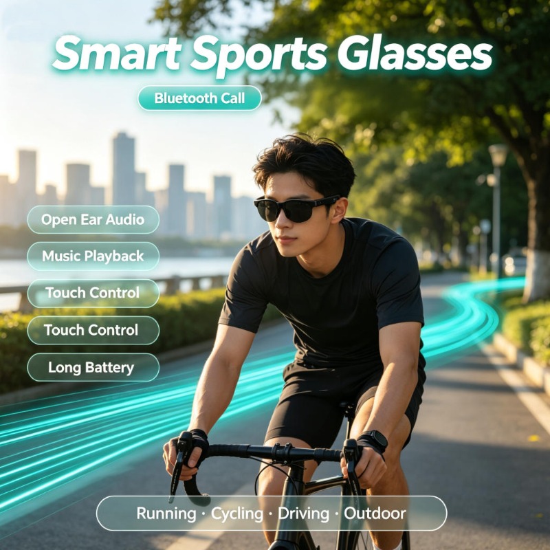 Smart Glasses Lens - スマートスポーツグラス オープンイヤーオーディオ ブルートゥース通話 タッチコントロール 音楽再生 長時間バッテリー