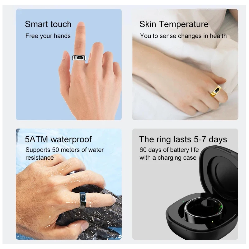 スマートリング、皮膚温度測定用充電ケース付き、メッセージコー - Temperature Ring Skin のレビューと価格