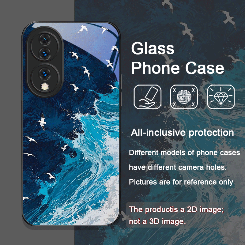 夏のビーチ、青い海の波柄プリント強化ガラス製スマホケース H - Huawei Mate 60 のレビューと価格